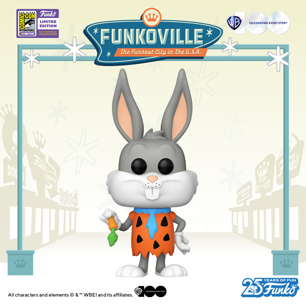For Warner Brothers' 100th Anniversary collectors are graced with one-of-a-kind mash ups of their favorite characters. Such as the 2023 SDCC-exclusive Pop! Bugs Bunny dressed as Fred Flintstone.